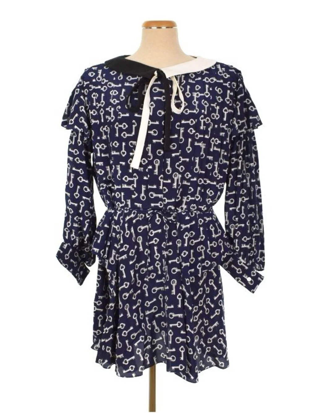 Louis Vuitton Navy and White Key-Print Sailor Collar Kids Dress
